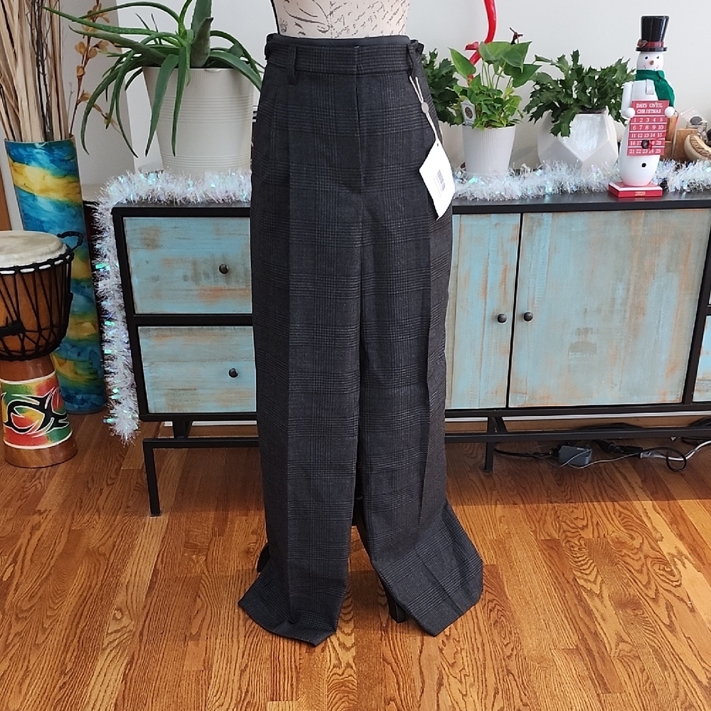 NEW Brunello Cucinelli Charcoal Checkered Dress Pants 100% Virgin Wool